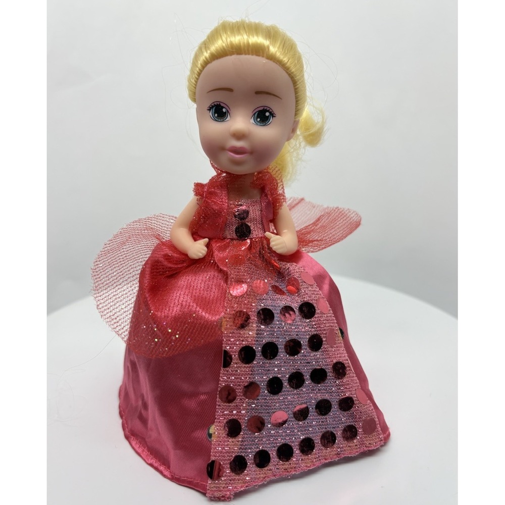 Vtg CUPCAKE DOLL 5.5" Tall Haschel Toys Toy Blonde Pink & Blue Cupcake Girl‎ EUC